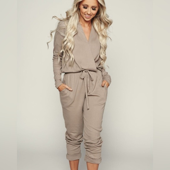 Fashion On Earth Pants - NanaMacs Fashion on Earth hello darling jumpsuit (tan) SMALL